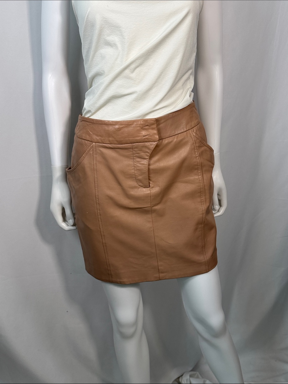 MACKAGE Tan Nude 100% Genuine Leather Mini Skirt Size 2